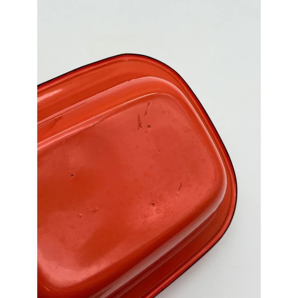 Vintage Orange Enamelware Loaf Pan Rectangular Baking Dish Black Trim 10.5 Inch